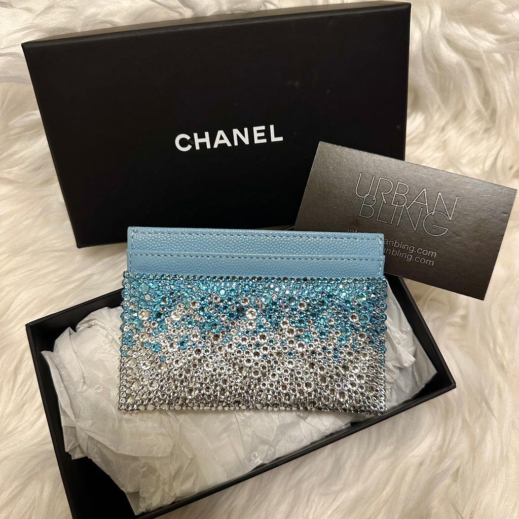 Blue Crystal Chanel Card Holder Ombre Strassed