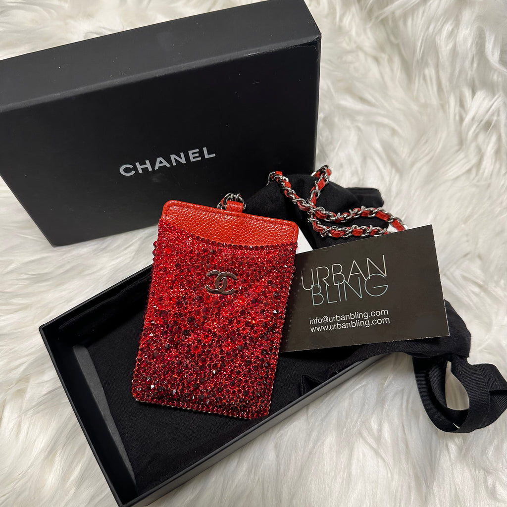Mint Red Ombre Chanel Card Holder Chain Strassed