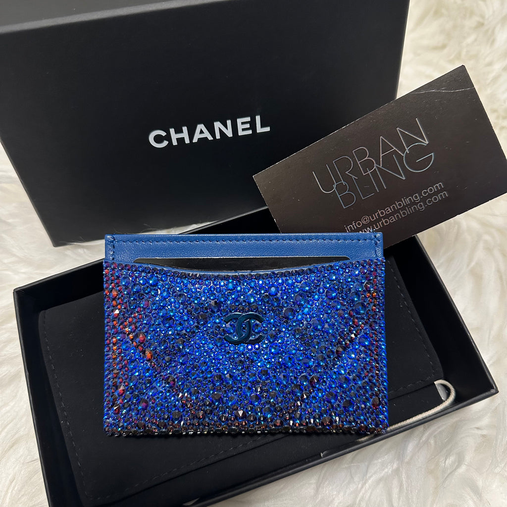 Brand New Meridian Blue Chanel Card Holder Strassed
