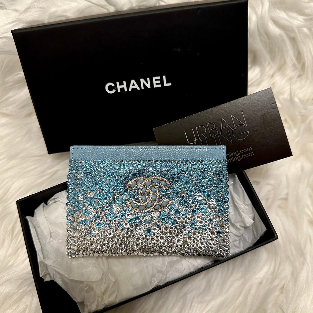 Blue Crystal Chanel Card Holder Ombre Strassed