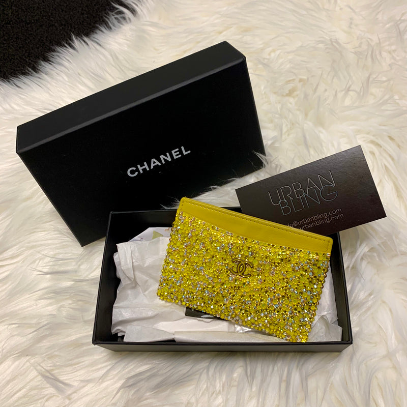 Yellow Chanel Card Holder Strassed