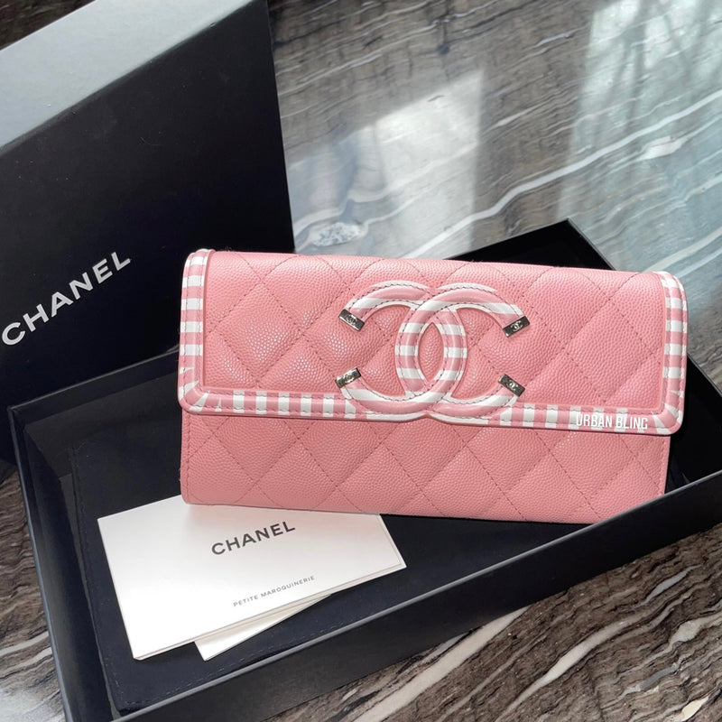 Pink White Filigree Long Chanel Wallet