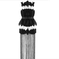 Black White Feathers Tassel Dress