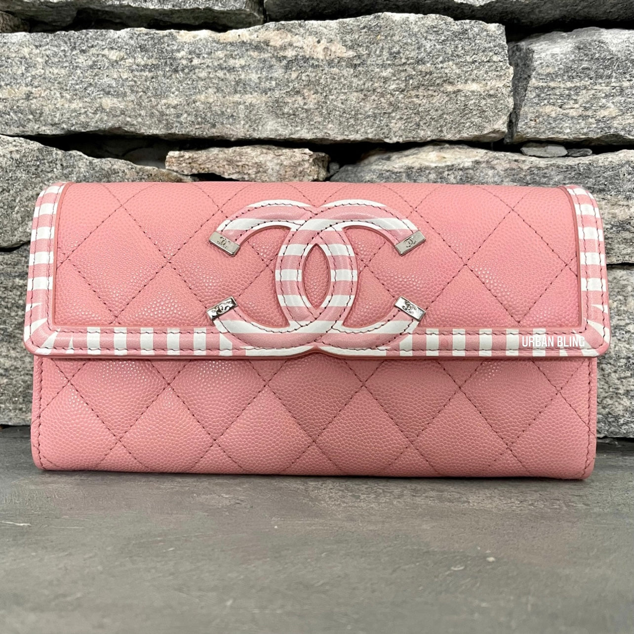 Chanel Pink Caviar Button Logo Wallet on Chain, 2012-2013 (Very Good), Pink/Silver Womens Handbag